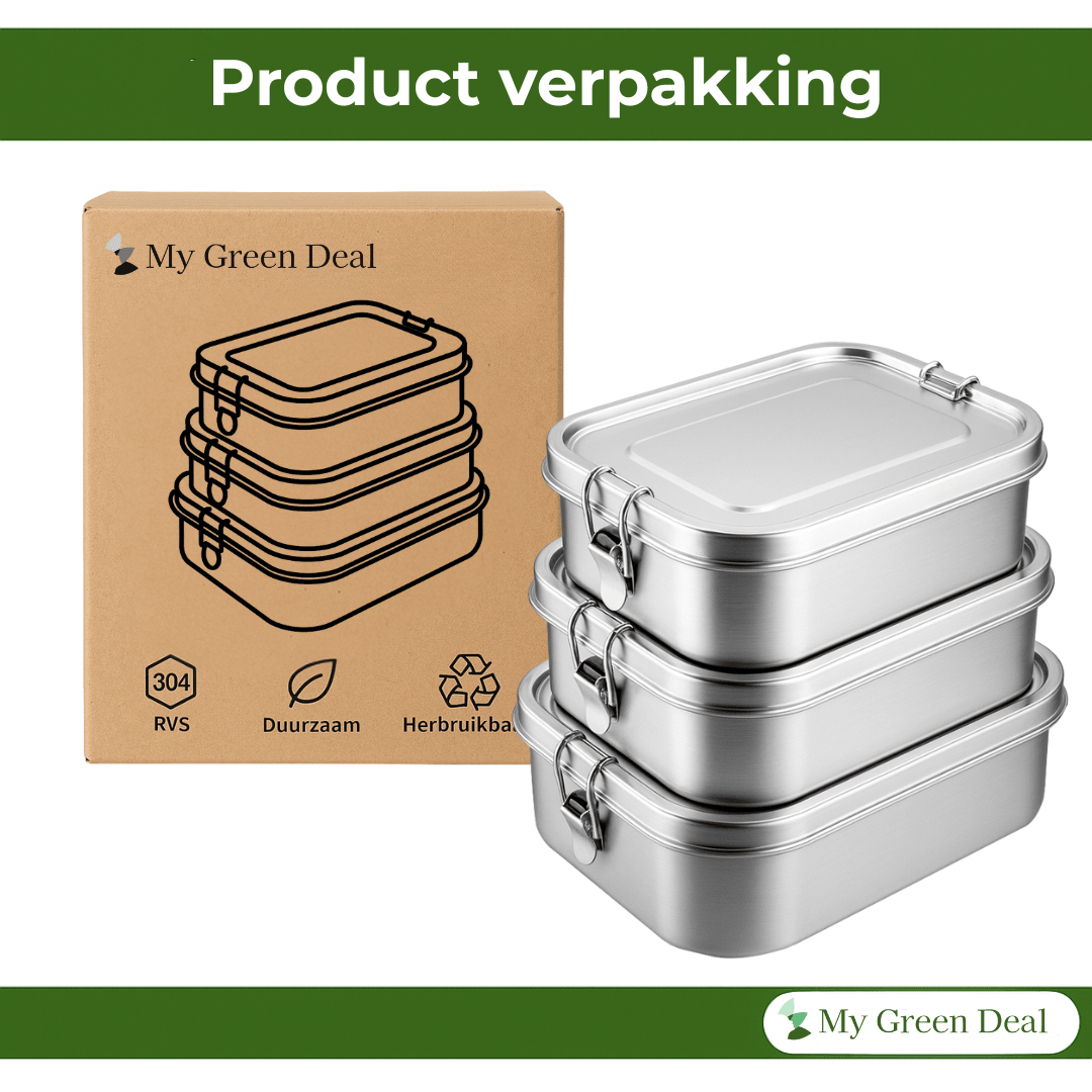 RVS Lunchbox rechthoekig – Set van 3 - My Green Deal