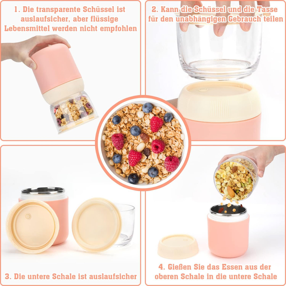 My Green Deal Lunch Cup to go – 700 ML – Pink – Geeignet für Joghurt, Müsli, Salate und Suppe