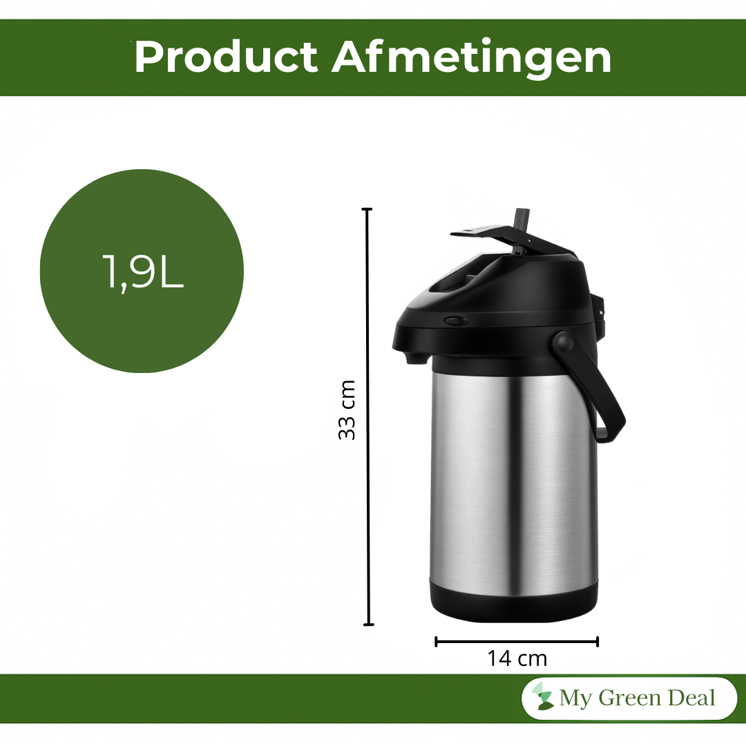 Retourdeal - RVS Thermoskan met pomp 1.9L