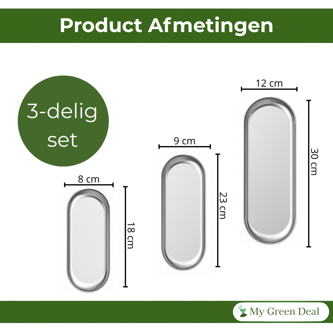 RVS Ovale Serveerplaten Set – 3 stuks