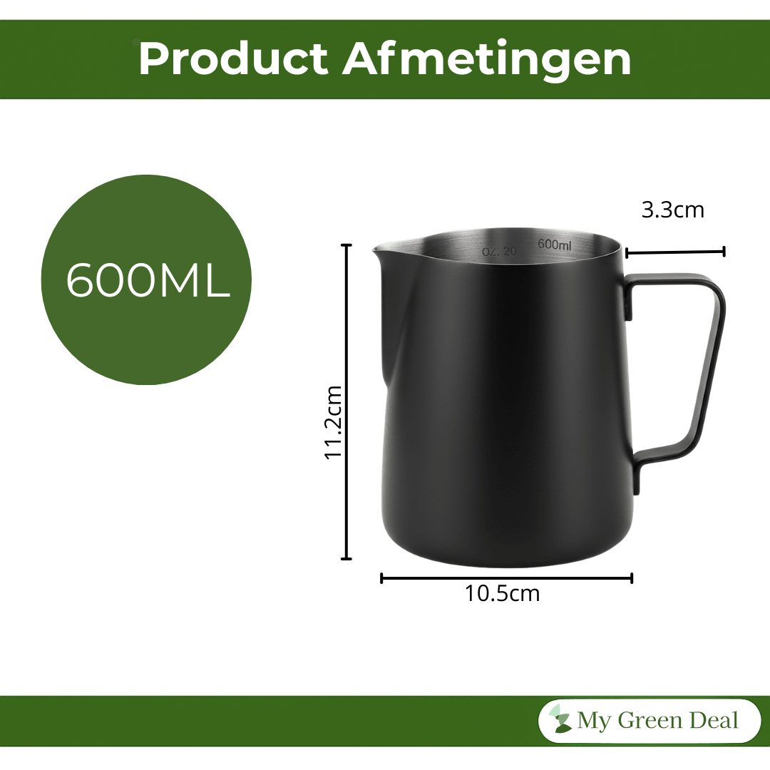 RVS Melkkan Zwart 600ml – Barista Pitcher - My Green Deal