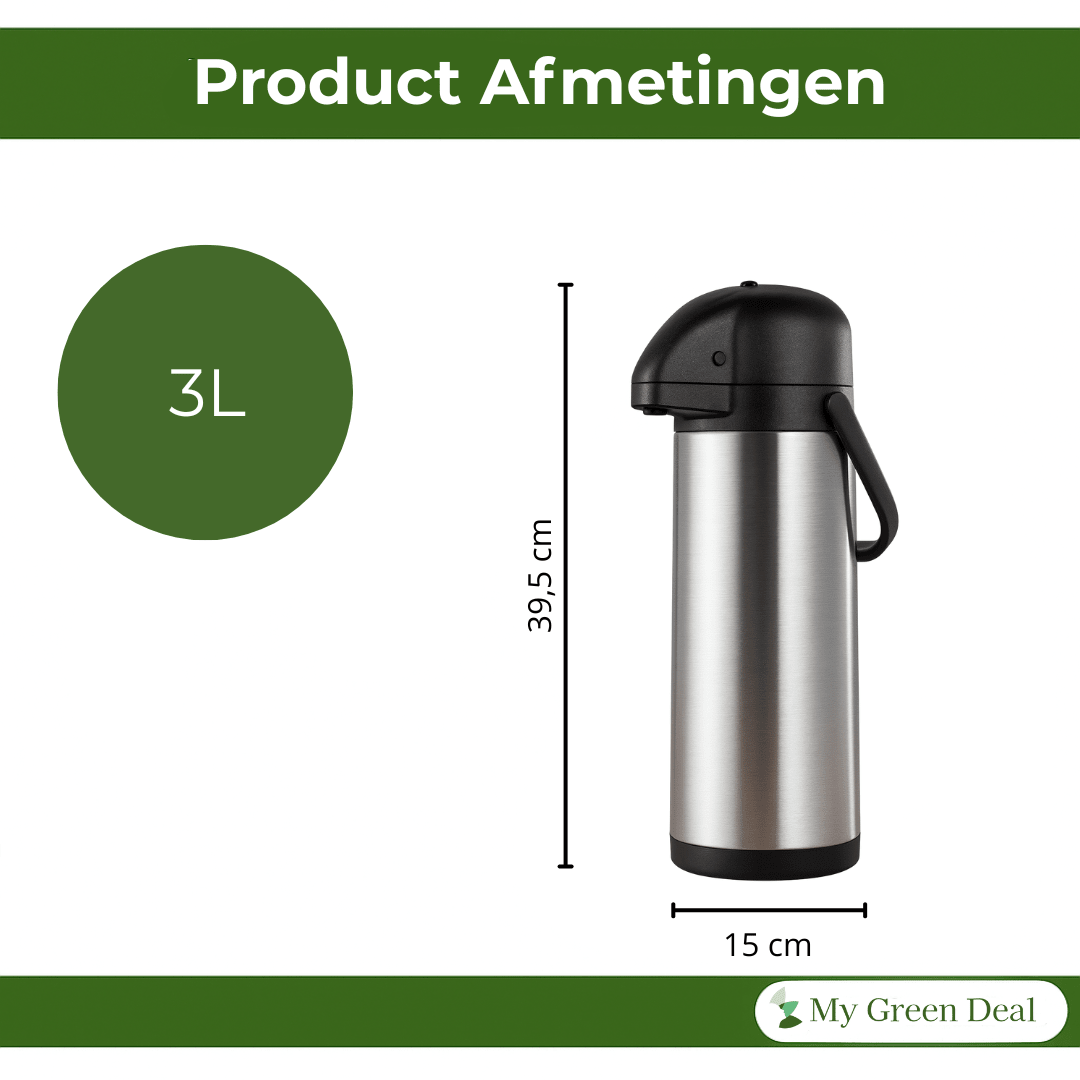 Retourdeal - RVS Thermoskan met pomp 3L - My Green Deal