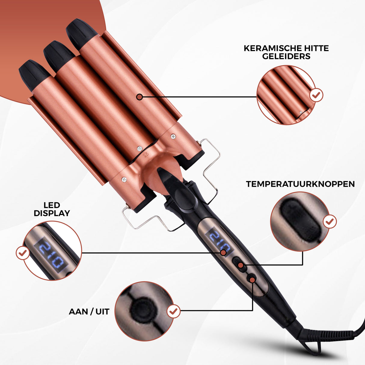 Retourdeal - My Green Deal - Keramische Wafeltang voor Haar - met Beschermingshandschoen