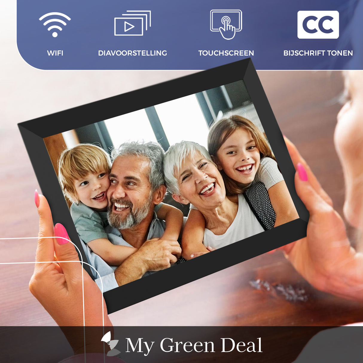 My Green Deal – Digitaler Fotorahmen – 10,1 Zoll – mit WLAN und Frameo-App – Touchscreen