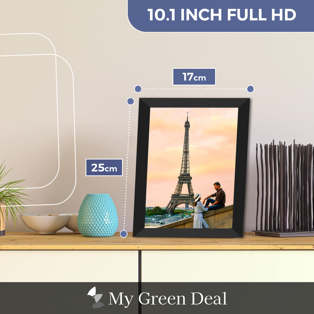 My Green Deal – Digitaler Fotorahmen – 10,1 Zoll – mit WLAN und Frameo-App – Touchscreen