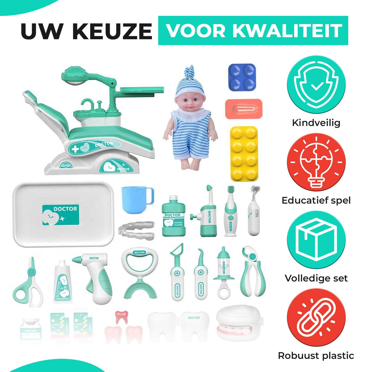 Retourdeal - My Green Deal - Tandarts Speelgoed 29 Delig - Tandarts Speelset Kinderen - Dokterset Speelgoed