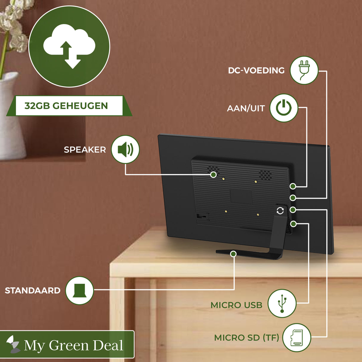 Retourdeal - My Green Deal-Digitale fotolijst-15.6 inch-Wifi-Frameo-32GB-