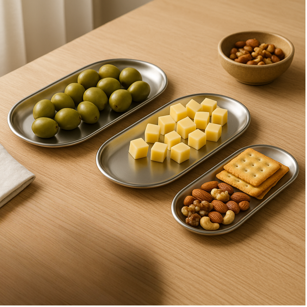 RVS Ovale Serveerplaten Set – 3 stuks