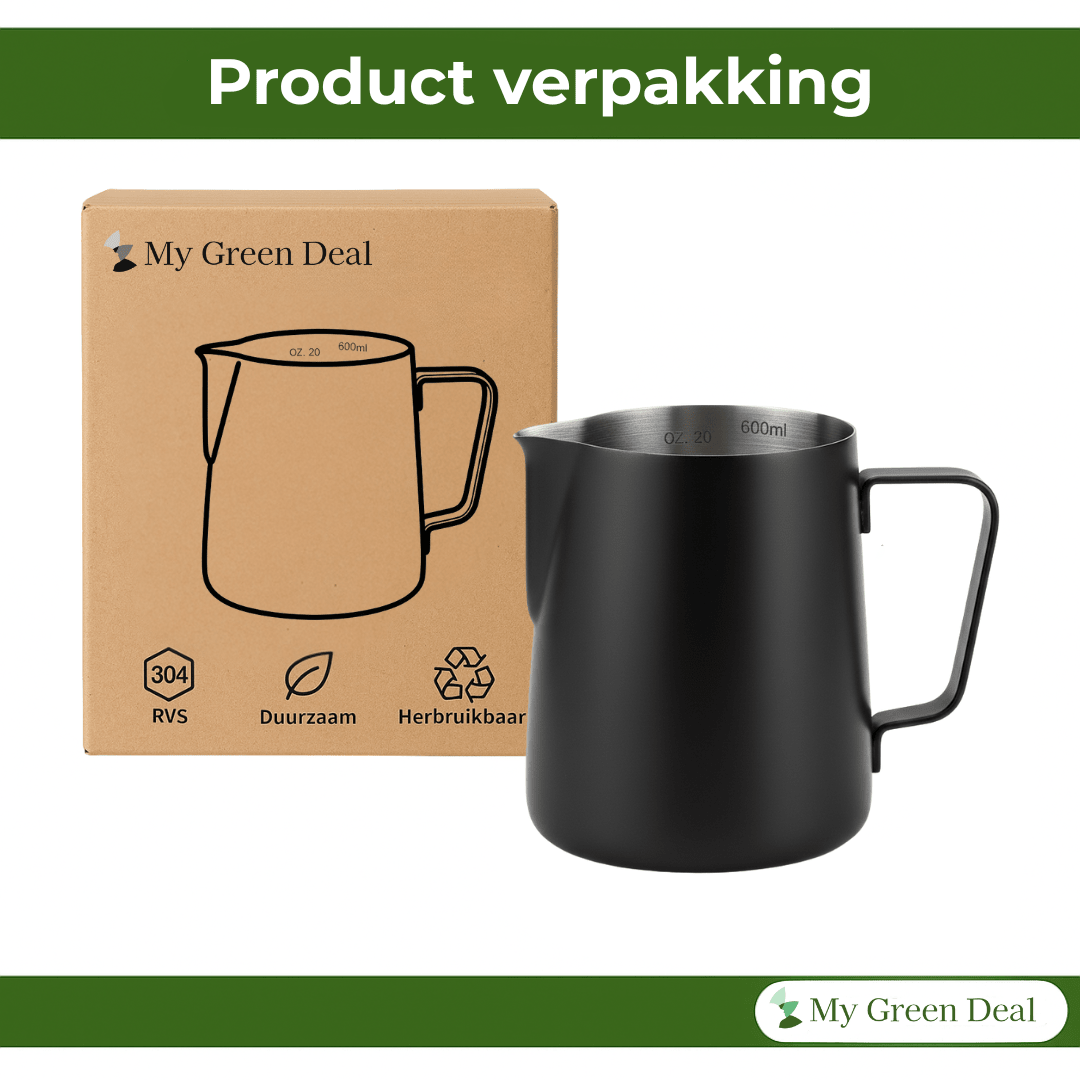 RVS Melkkan Zwart 600ml – Barista Pitcher - My Green Deal