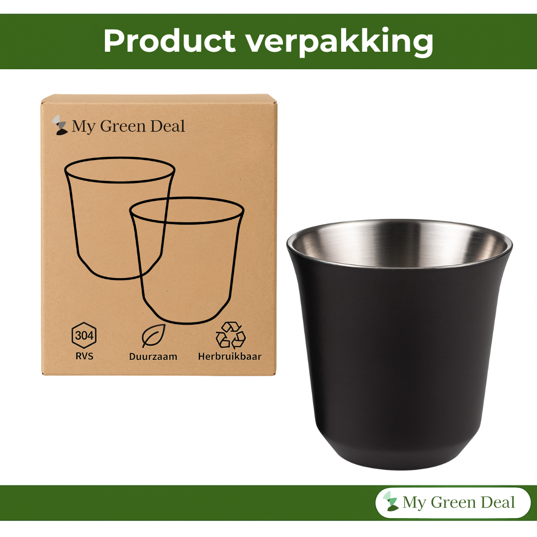 Retourdeal - RVS Espressokopjes dubbelwandig set van 2 Zwart - 80 ml
