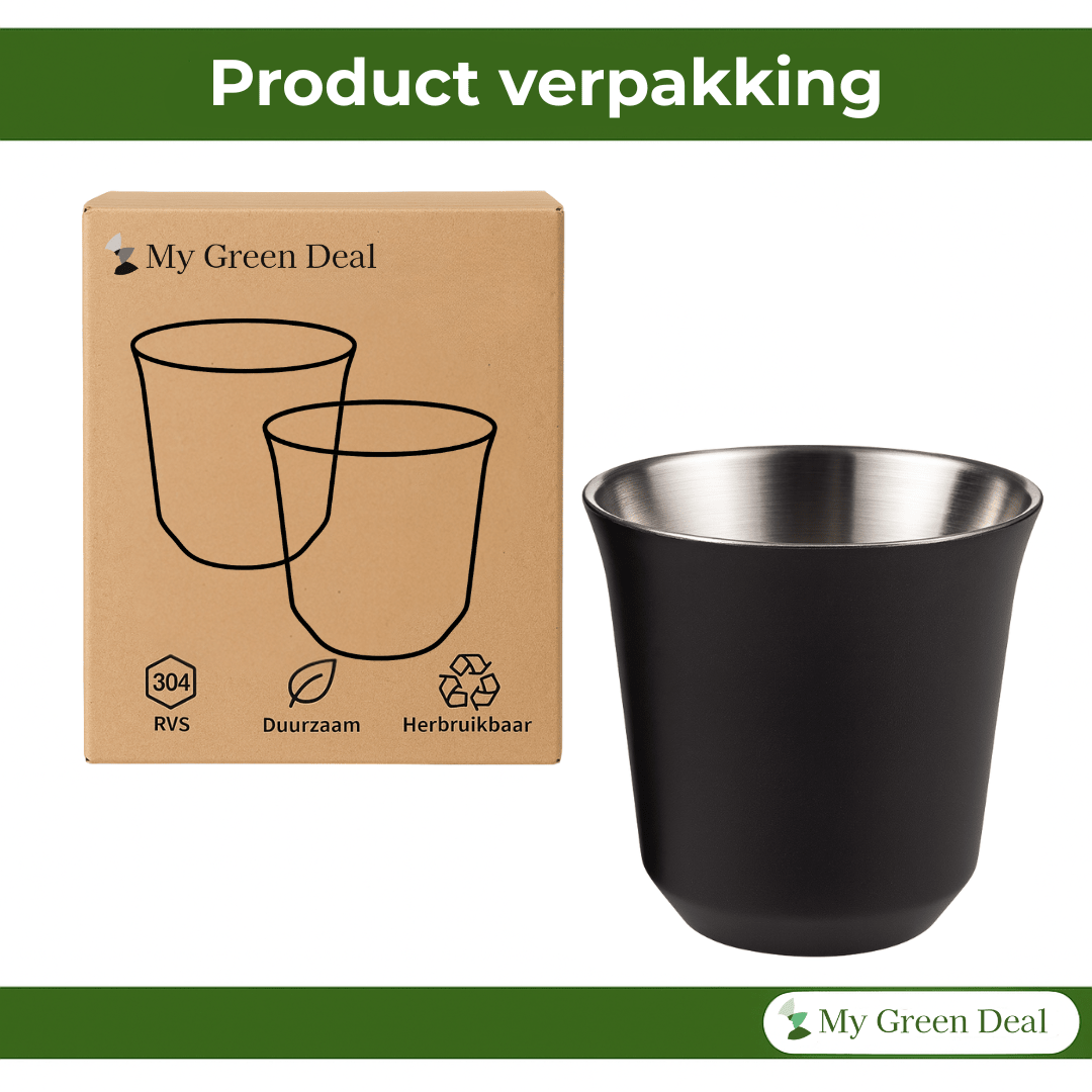 Retourdeal - RVS Espressokopjes dubbelwandig set van 2 Zwart - 80 ml - My Green Deal