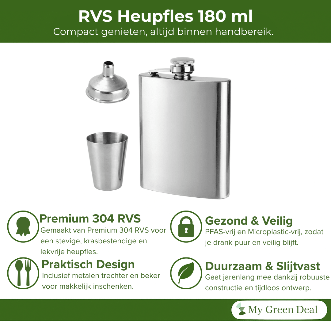 RVS Heuplfles 180ml met trechter - My Green Deal