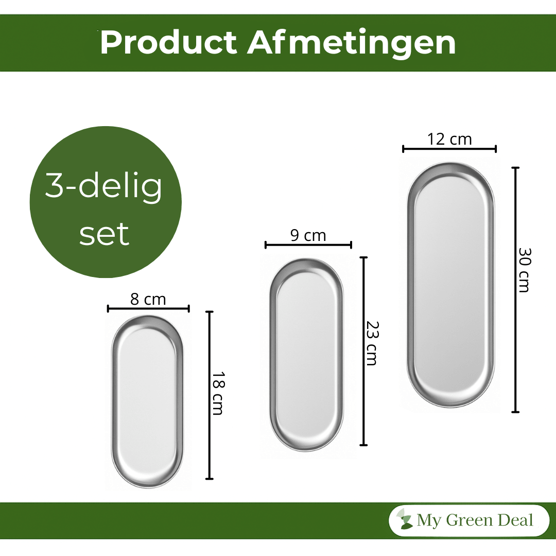 RVS Ovale Serveerplaten Set – 3 stuks - My Green Deal