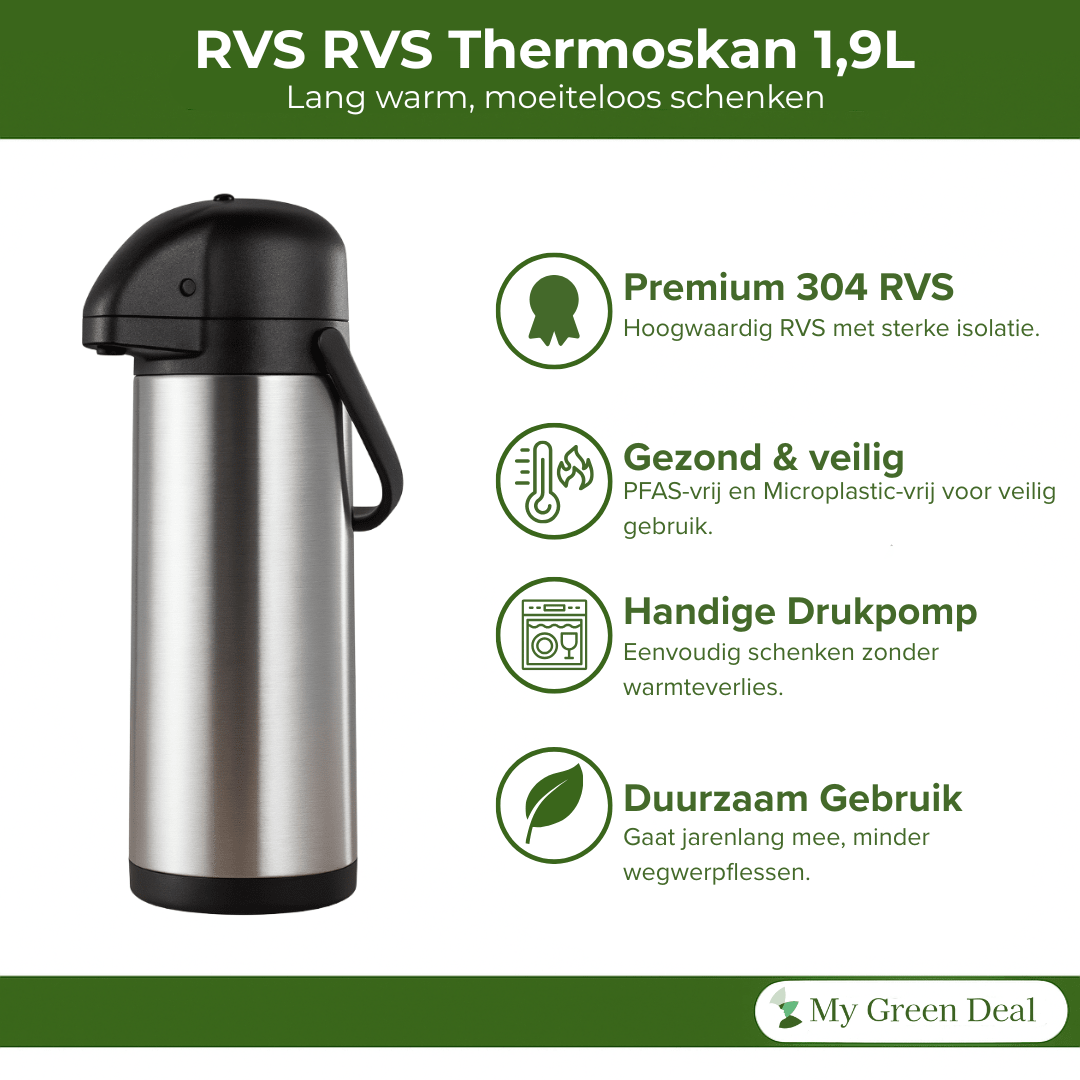 RVS Thermoskan met pomp 1.9L - My Green Deal