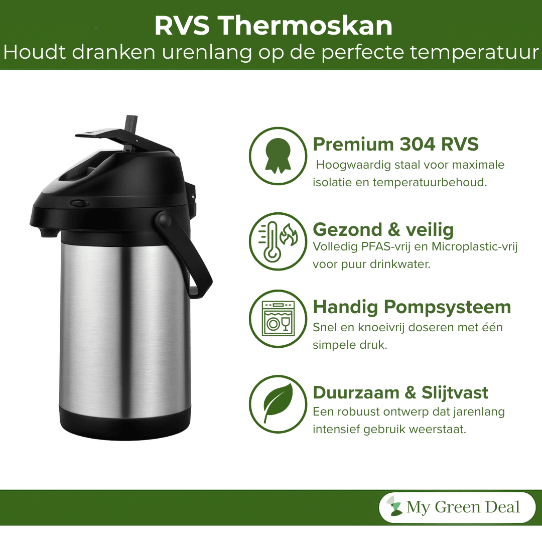 RVS Thermoskan met pomp 3L - My Green Deal