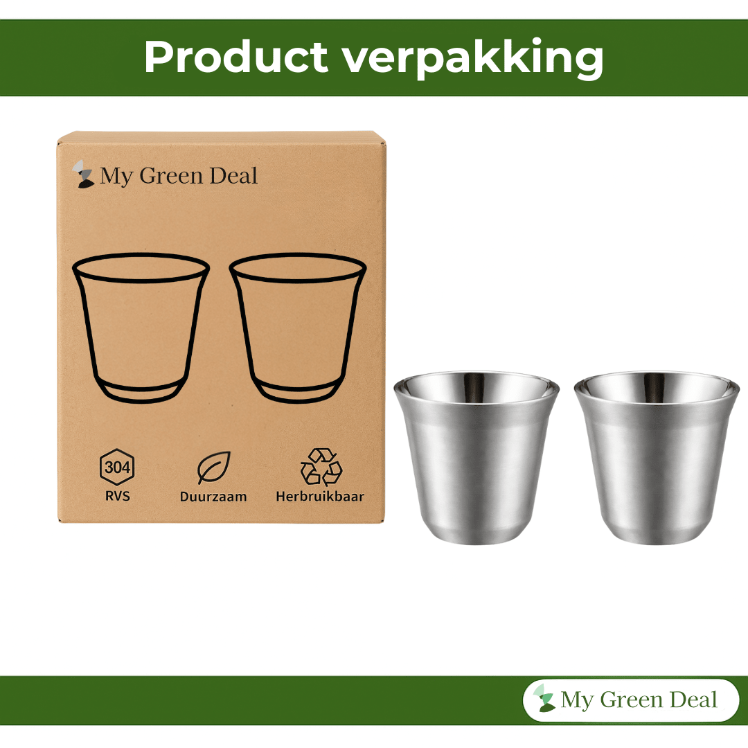 RVS Espressokopjes set van 2 Zilver - 80 ml - My Green Deal