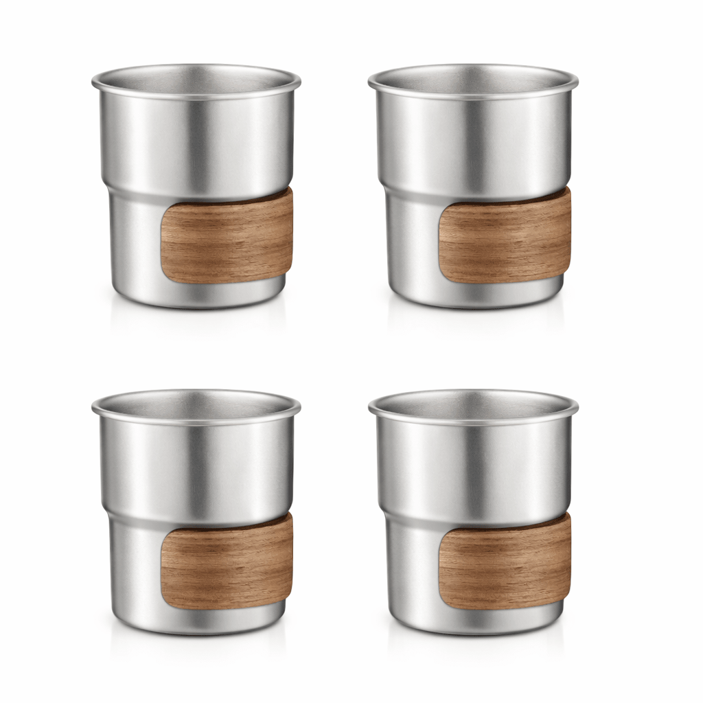 RVS koffiekopjes met hout van 4 Zilver - 280ML - My Green Deal