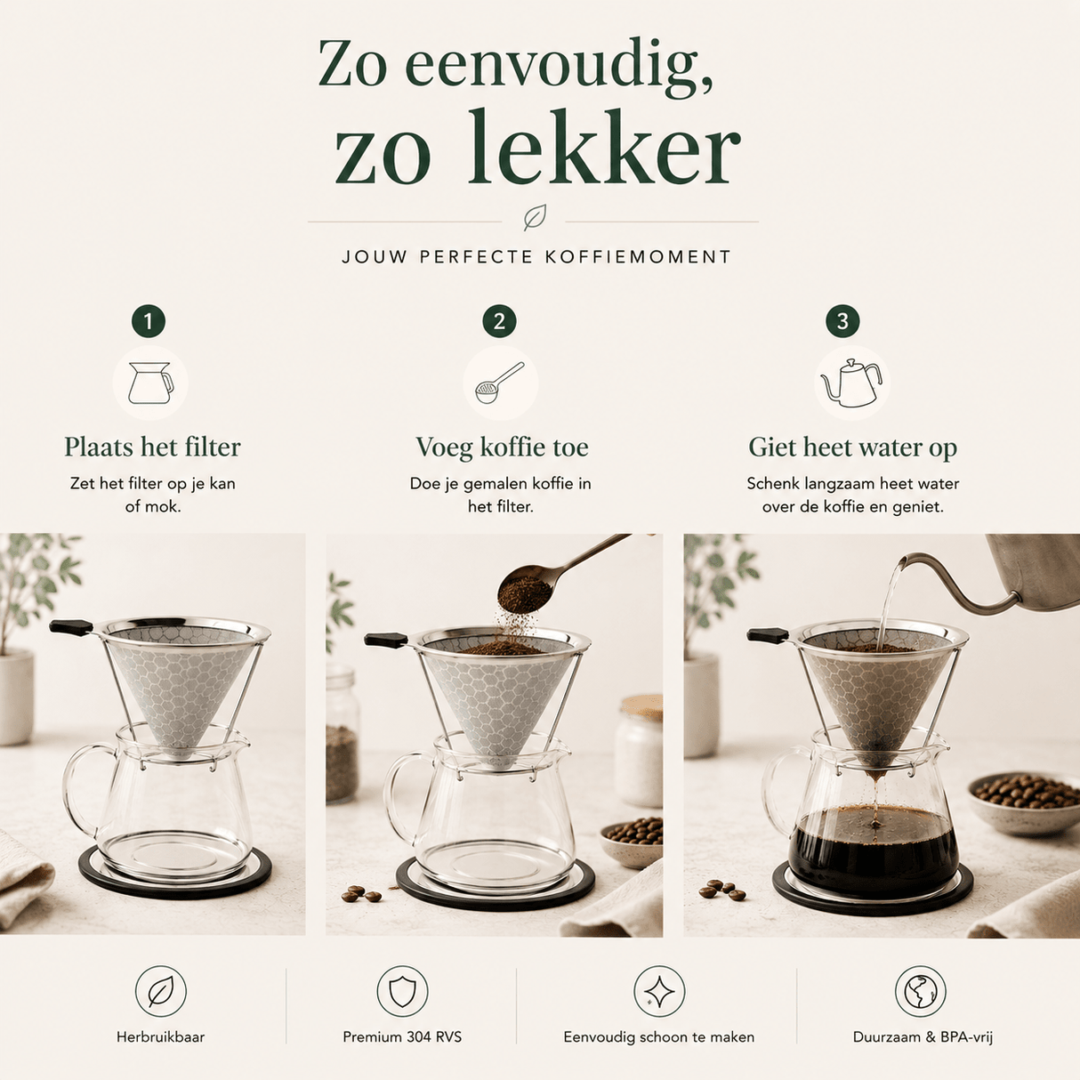 RVS Koffiefilter Herbruikbaar - My Green Deal