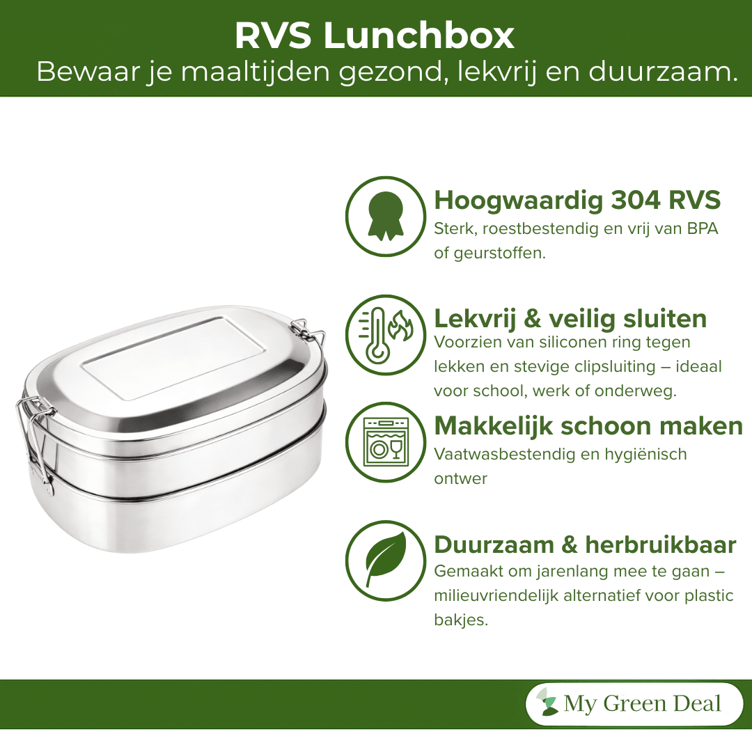 RVS Lunchbox Ovaal 2×500 ml - My Green Deal