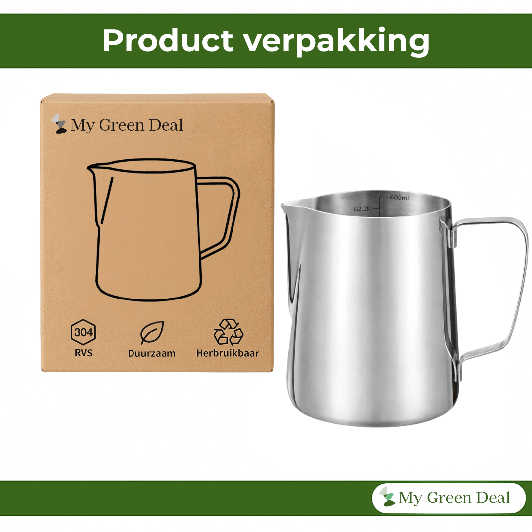RVS Melkkan Zilver 600ml – Barista Pitcher - My Green Deal
