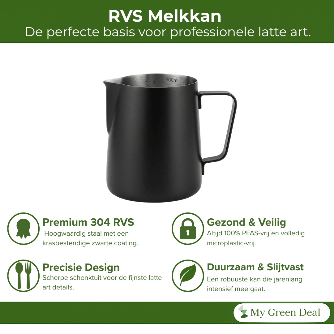 RVS Melkkan Zwart 600ml – Barista Pitcher - My Green Deal