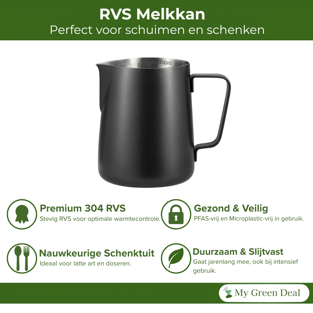 RVS Melkkan Zwart 350ml – Barista Pitcher - My Green Deal