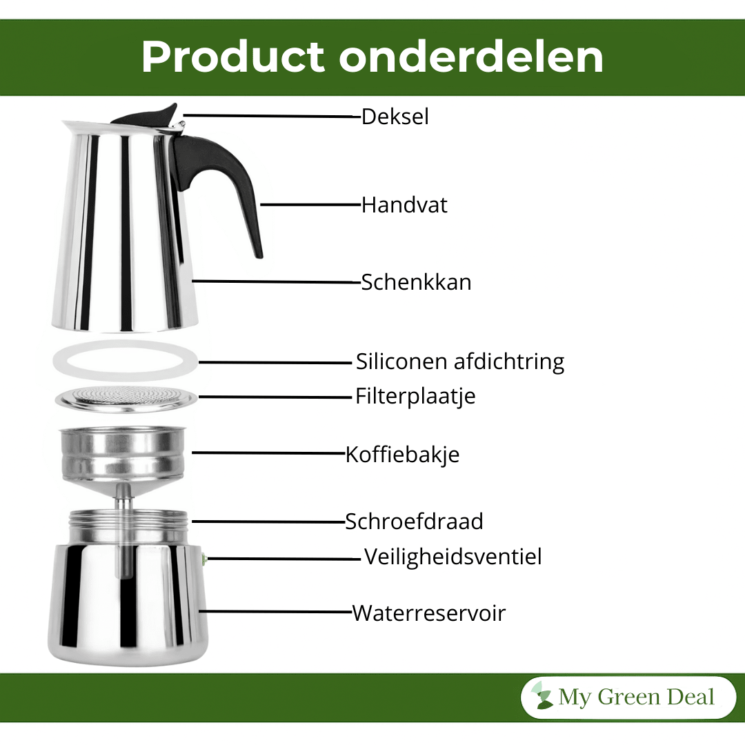 RVS Percolator 6 kops – Moka Pot - My Green Deal