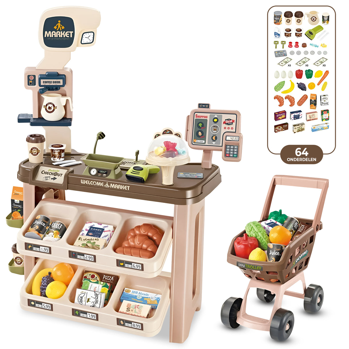 Retourdeal - My Green Deal - Speelgoed Winkel - Speelgoed Kassa met Scanner - Winkelwagen