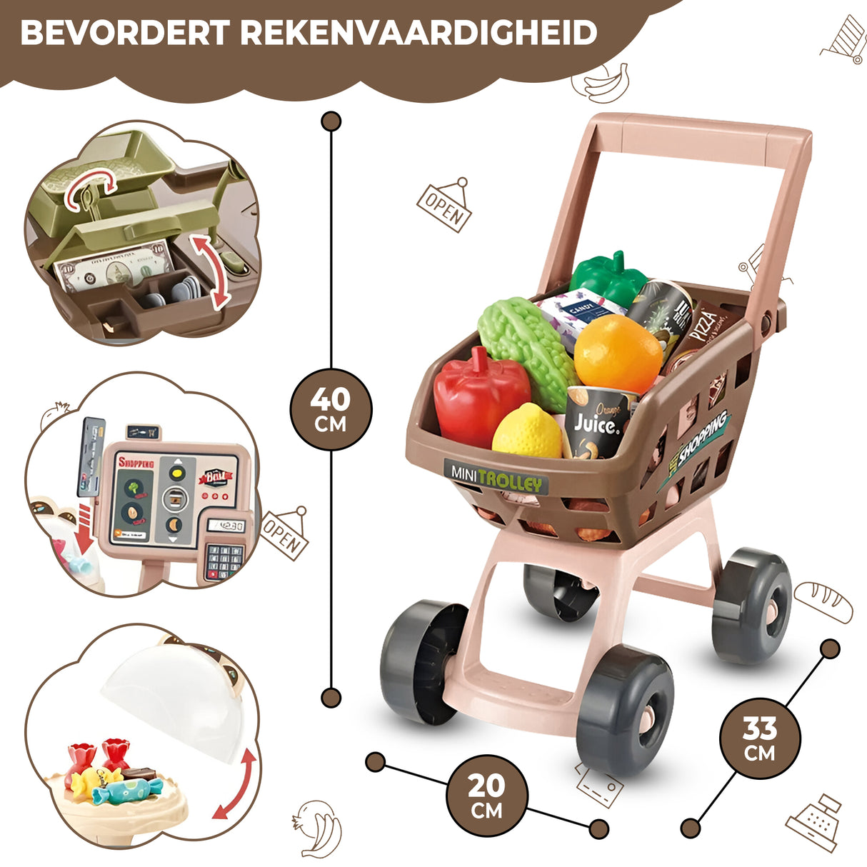 Retourdeal - My Green Deal - Speelgoed Winkel - Speelgoed Kassa met Scanner - Winkelwagen