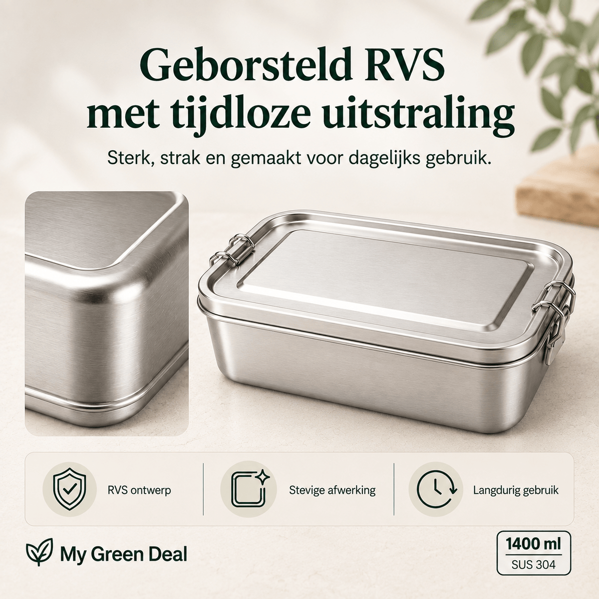 RVS Lunchbox 1400ml - My Green Deal