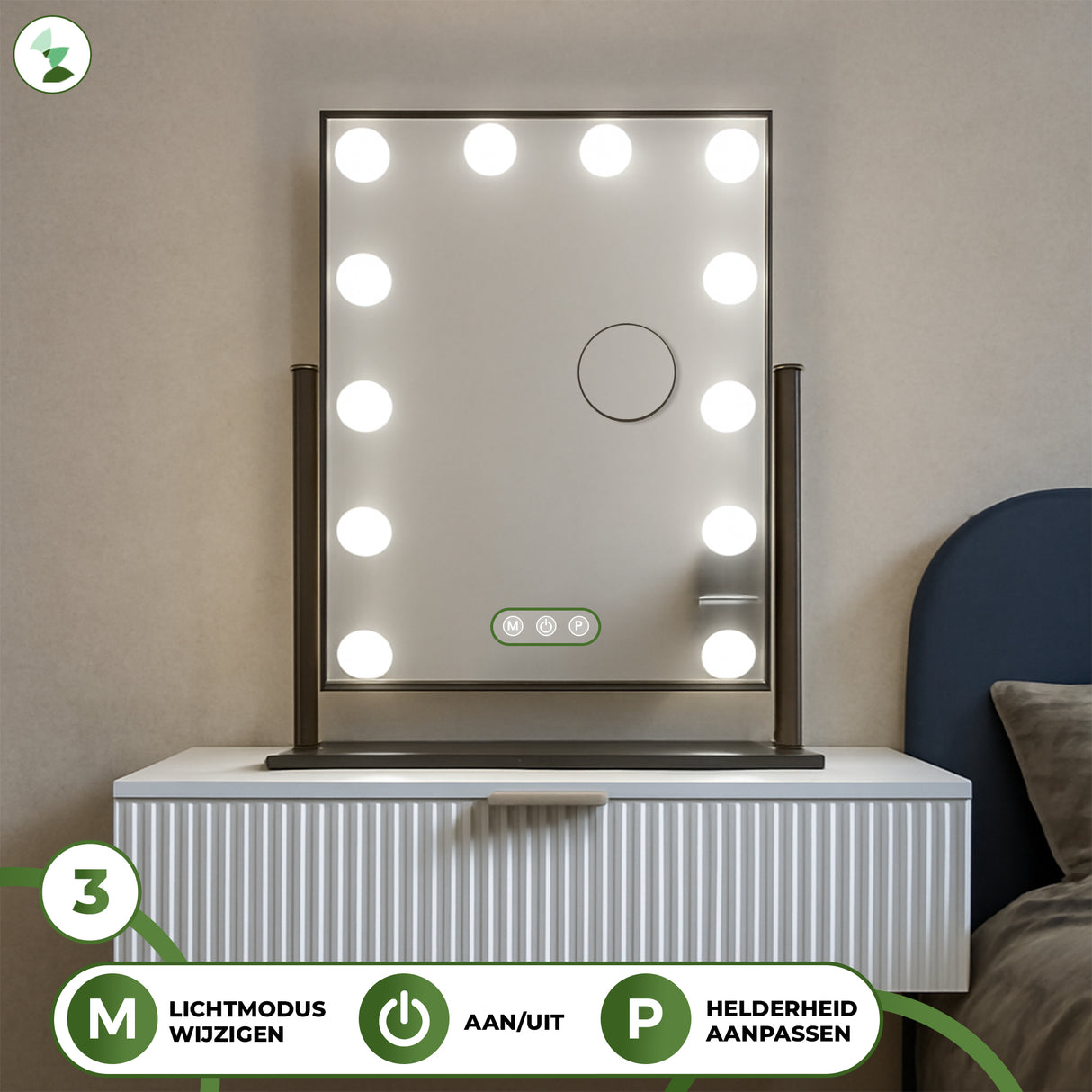 Retourdeal - My Green Deal - Hollywood Make Up Spiegel met Verlichting Zwart