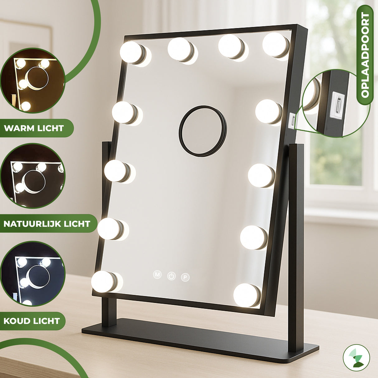 Retourdeal - My Green Deal - Hollywood Make Up Spiegel met Verlichting Zwart