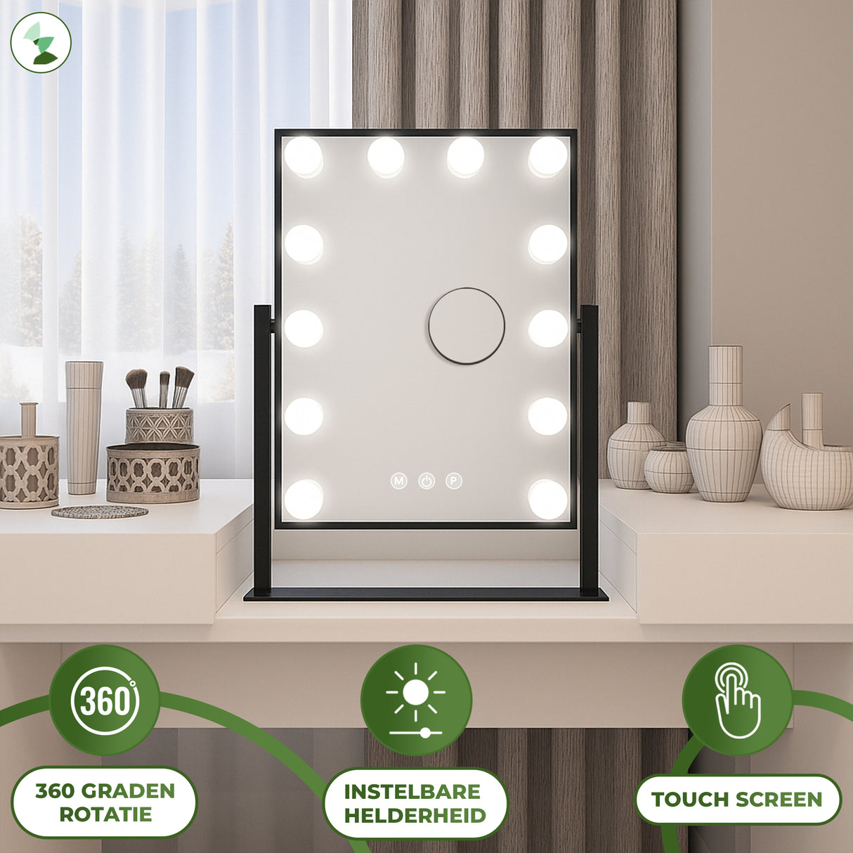 Retourdeal - My Green Deal - Hollywood Make Up Spiegel met Verlichting Zwart