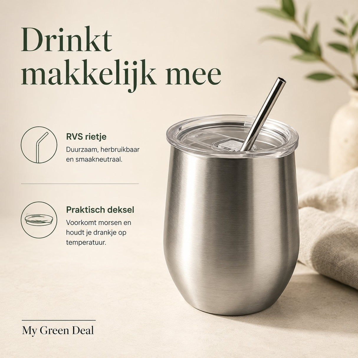 RVS Cocktail Bekers met Rietje – 2 stuks - My Green Deal