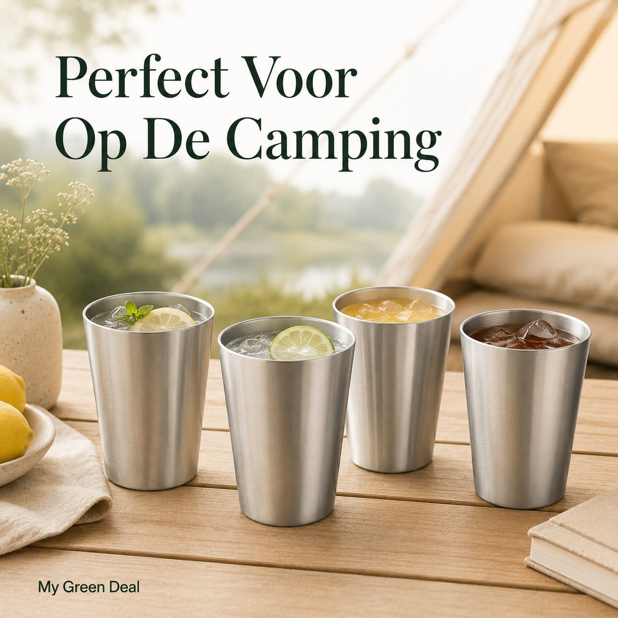 RVS langwerpige dubbelwandige Bekers 350ml– Set van 4 - My Green Deal