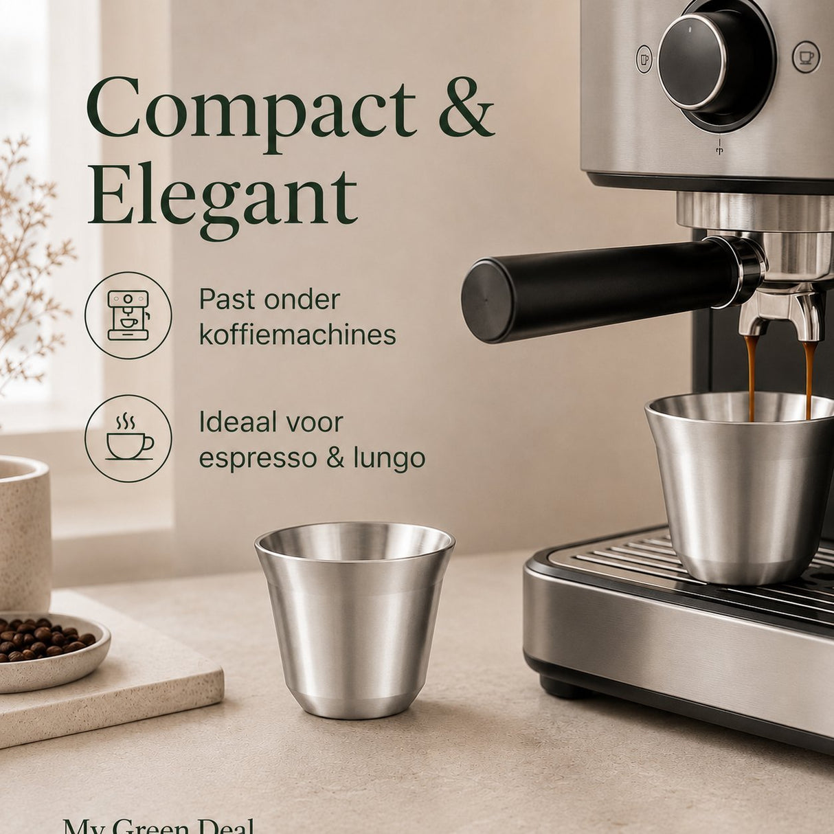 RVS Koffiebekers Zilver Set van 2 – 163 ml - My Green Deal