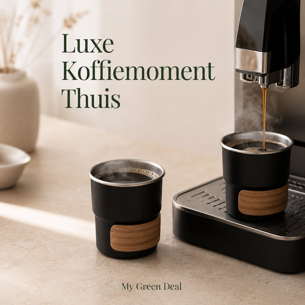 RVS koffiekopjes zonder oor set van 4 zwart - 280ML - My Green Deal