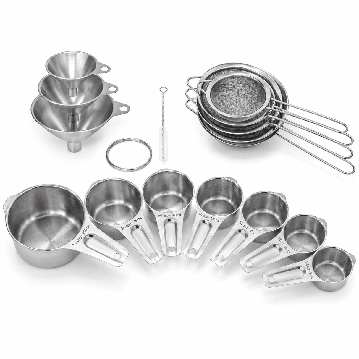 RVS Maatbeker, Zeef & Trechter Set – 16-delig - My Green Deal