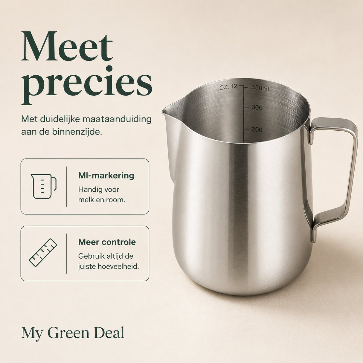 RVS Melkkan Zilver 350ml – Barista Pitcher - My Green Deal