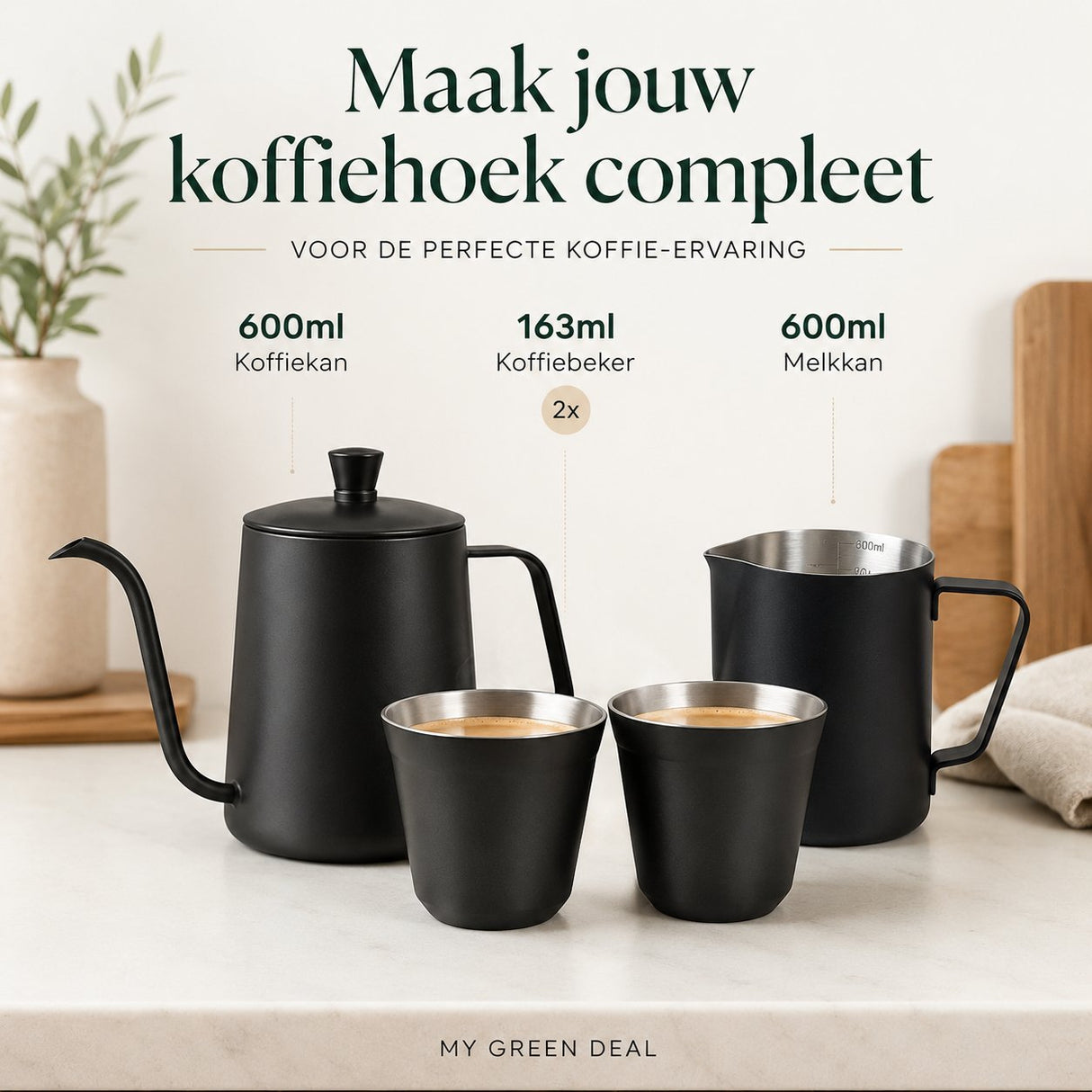 RVS Melkkan Zwart 600ml – Barista Pitcher - My Green Deal