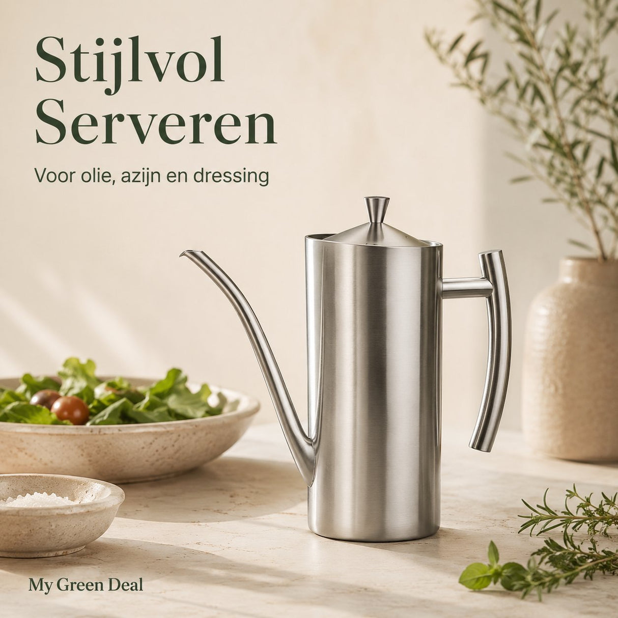 RVS olijfoliekan Zilver - My Green Deal