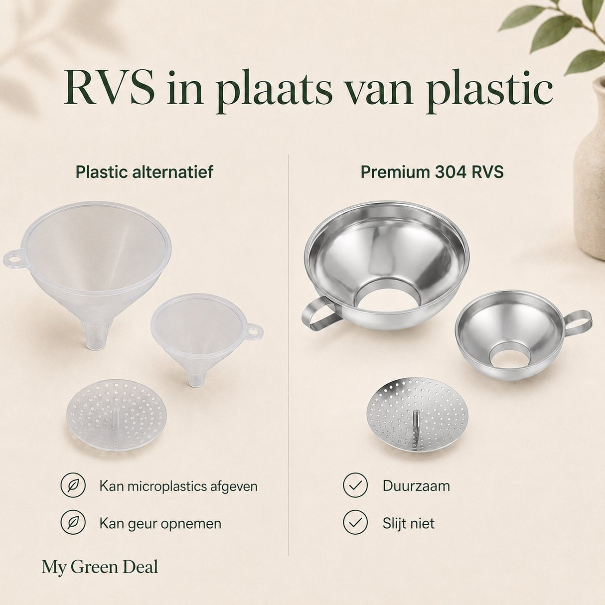 RVS Trechter Set met Zeef - My Green Deal