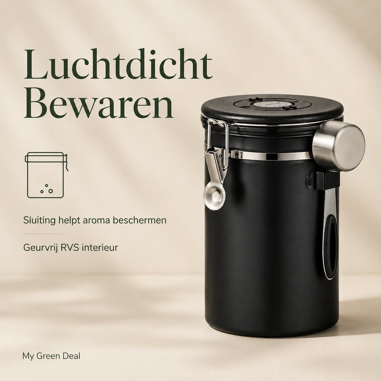 RVS Koffie Bewaarbus 1.8L Zwart - My Green Deal