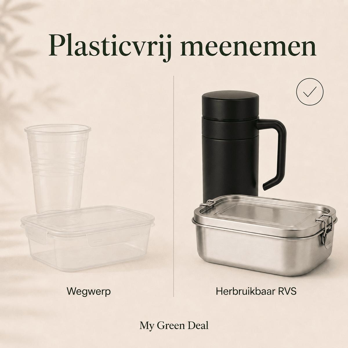 RVS Lunchbox & Koffiebeker To Go Set - Zwart - My Green Deal