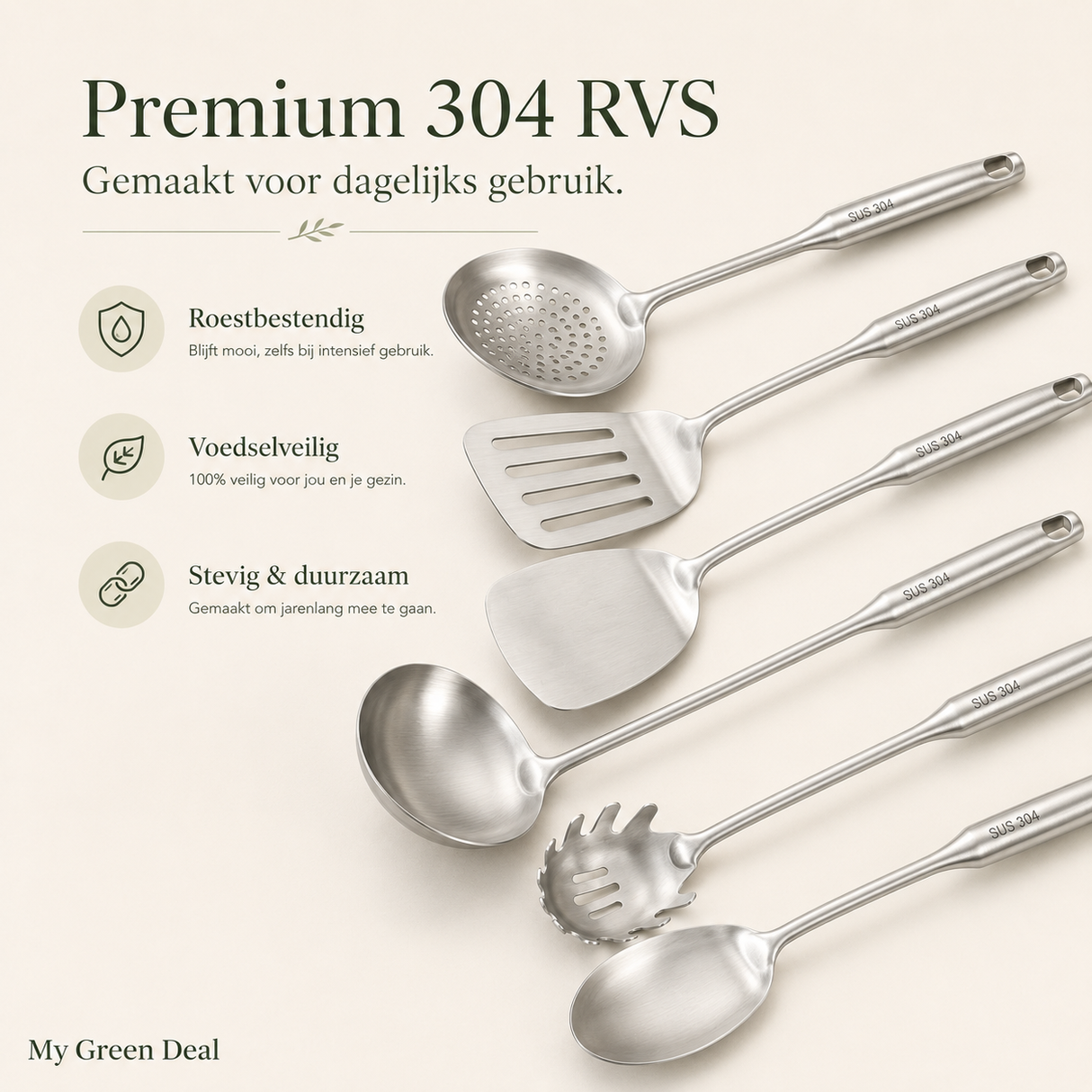 RVS Keukengerei set met houder