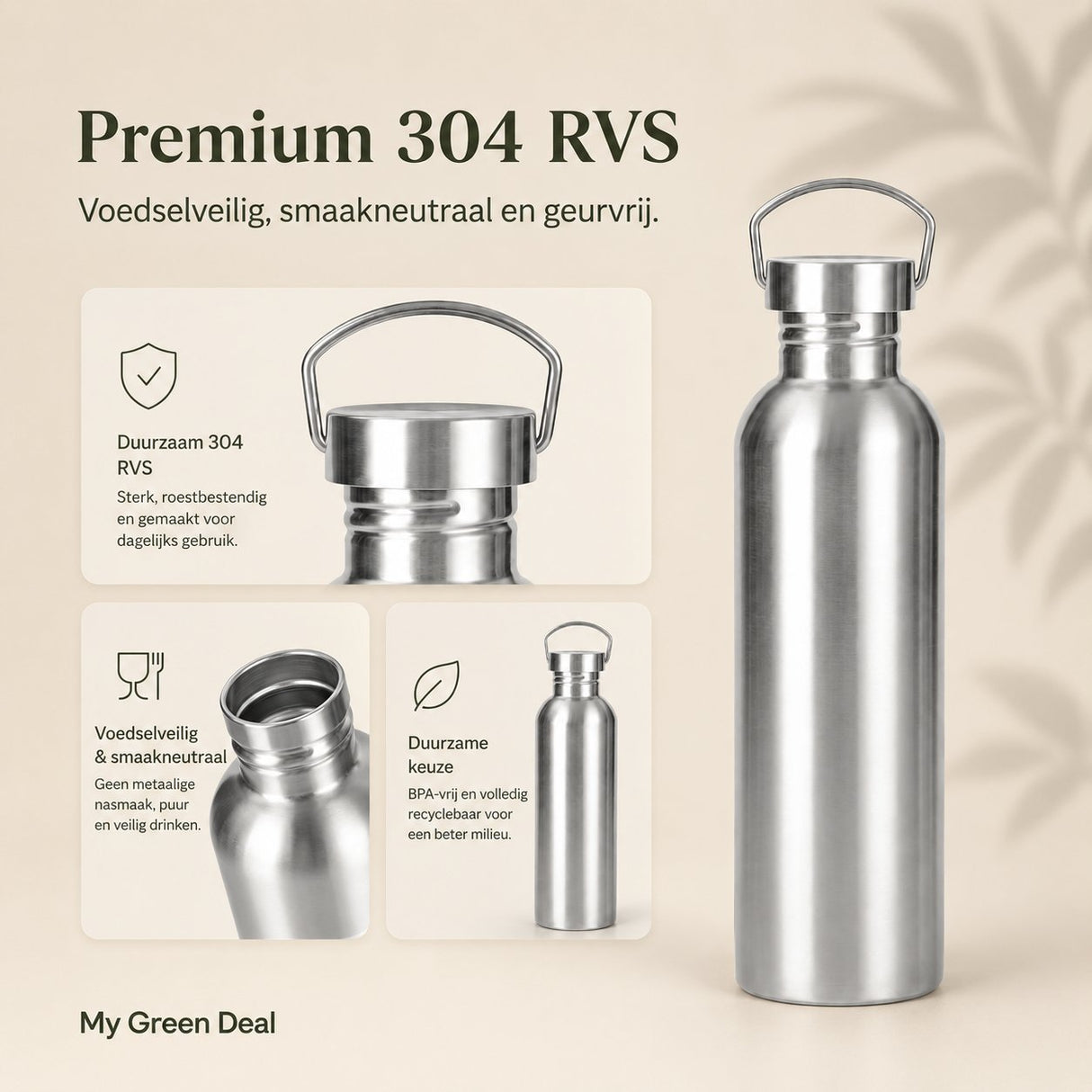 RVS drinkfles enkelwandig 1000ML - My Green Deal