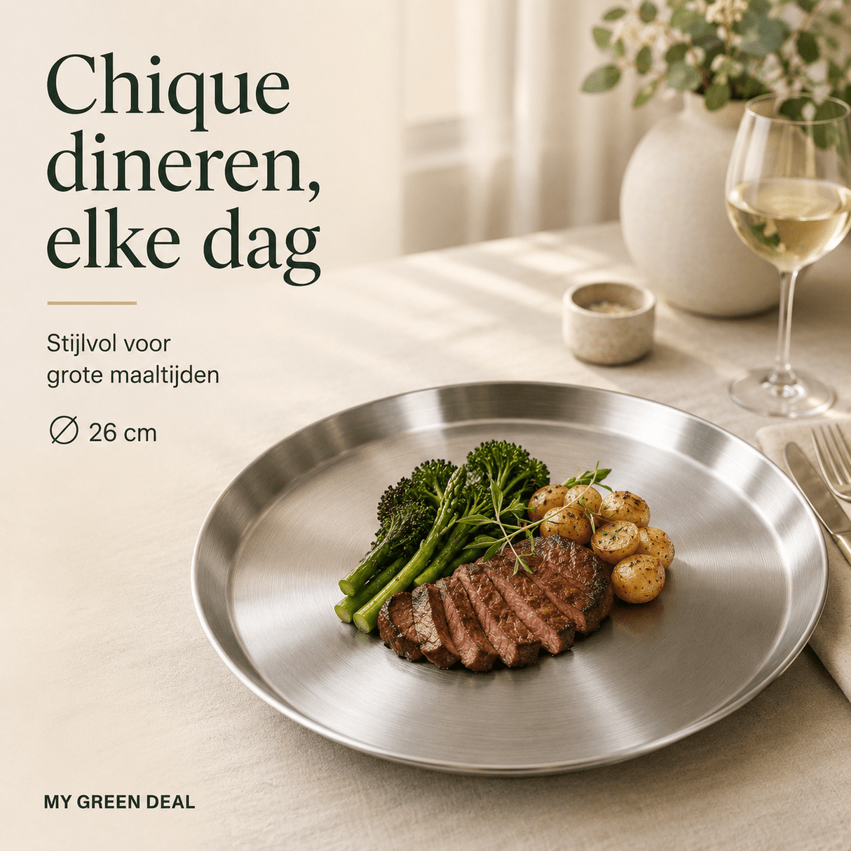 Luxe Grote RVS Borden Set (4-delig) - 26cm - My Green Deal
