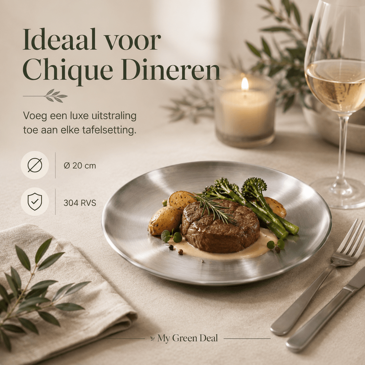 Luxe RVS Borden Set (4-delig) - 20cm - My Green Deal