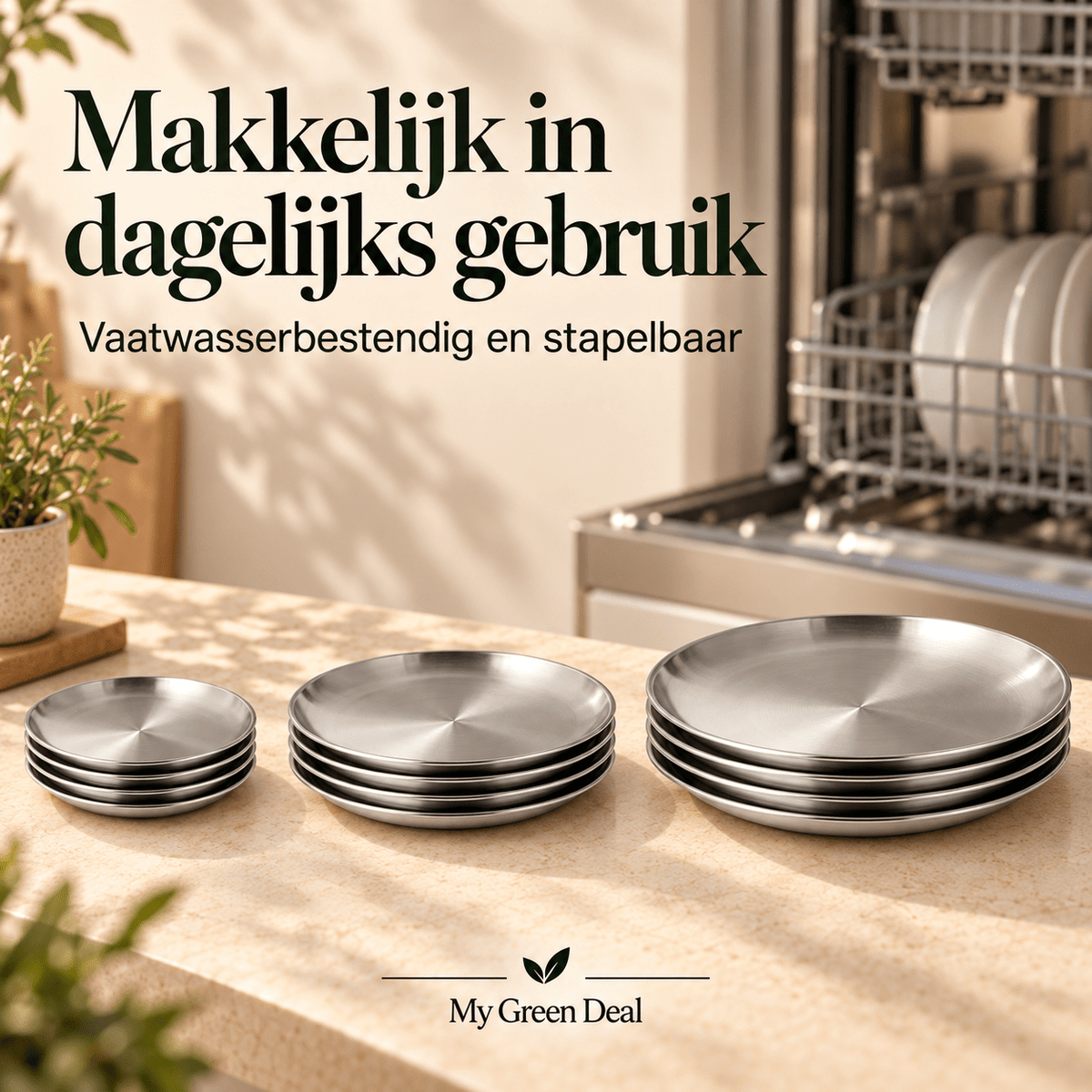 RVS Luxe Serveerborden Set – RVS Bordenset 14 cm, 20 cm & 26 cm - My Green Deal