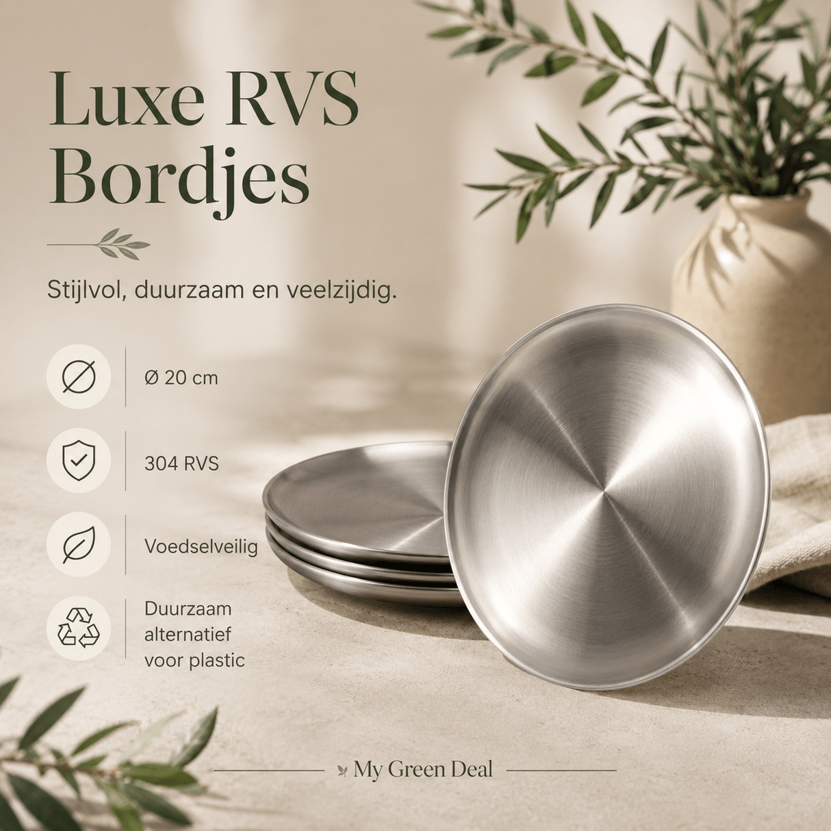 Luxe RVS Borden Set (4-delig) - 20cm - My Green Deal